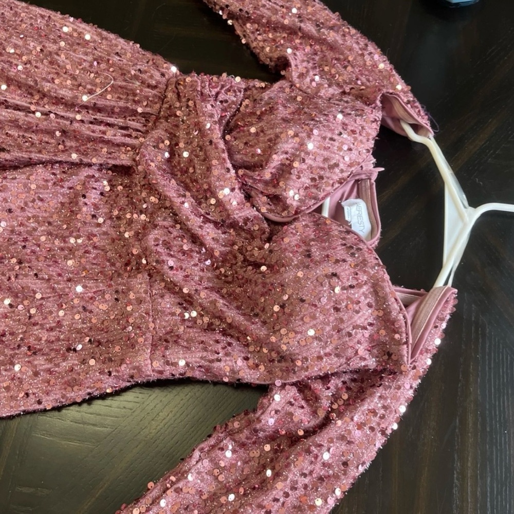 Pink Sequin Long Sleeve Dress